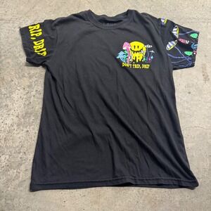 Weekend Warrior Men's Black Trippy Smiley Mushroom Graphic Short Sleeve Tee Sz M